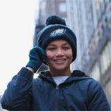 Ultra Game Youth NFL Official Super Soft Two Tone Winter Beanie Knit Hat with Extra Warm Touch Screen Gloves | Buffalo Bills