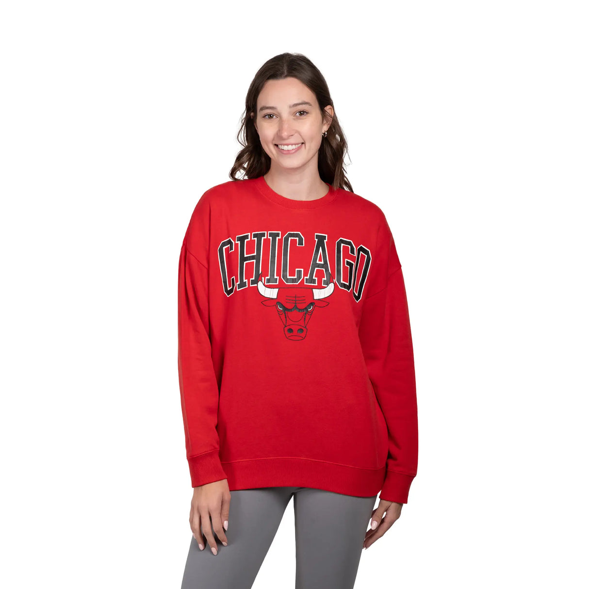 Ultra Game Women's NBA Official Extra Soft Fleece Distressed Oversized Pullover Sweatshirt | Chicago Bulls