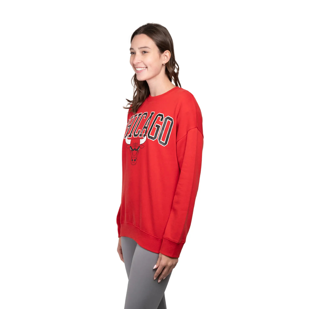 Ultra Game Women's NBA Official Extra Soft Fleece Distressed Oversized Pullover Sweatshirt | Chicago Bulls