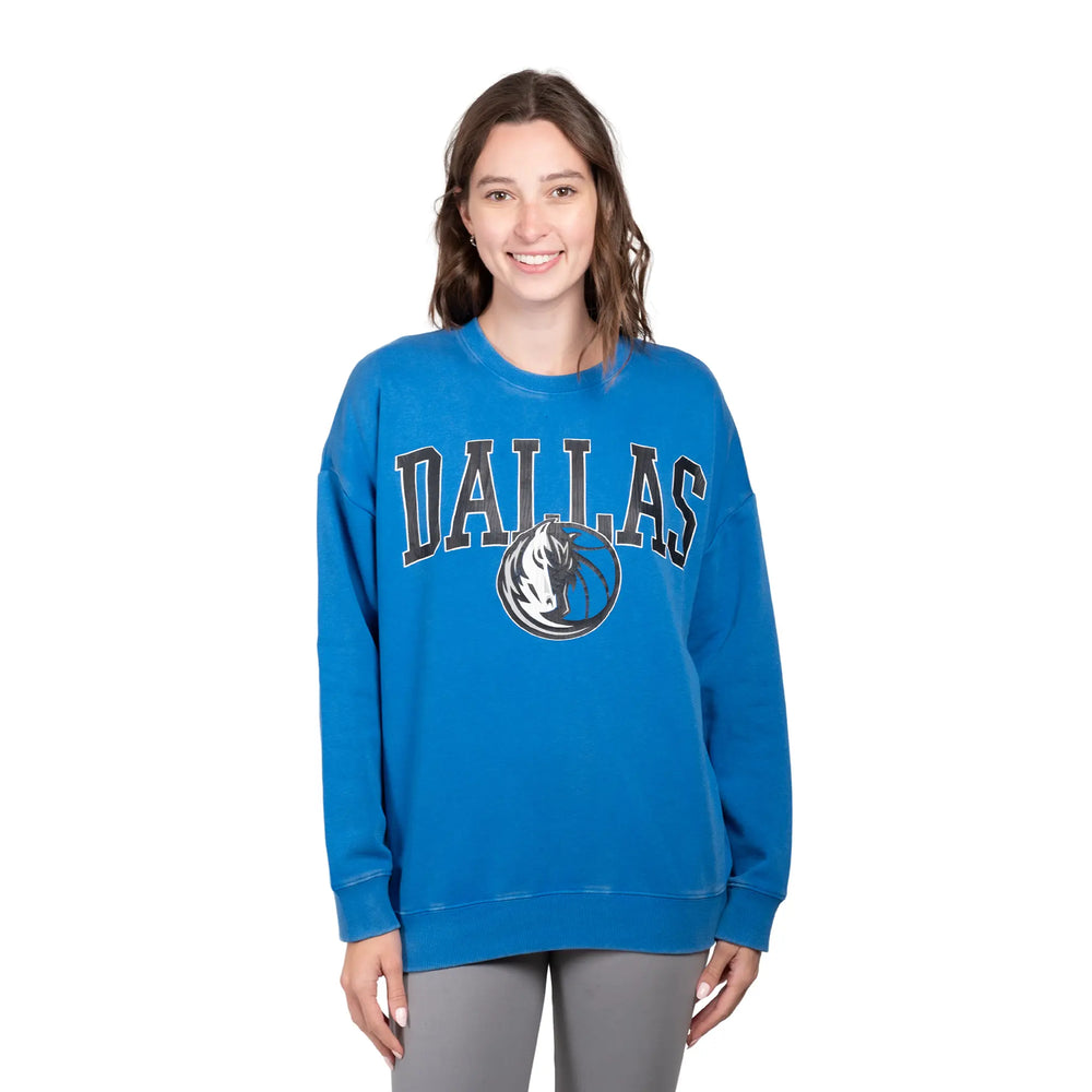 Ultra Game Women's NBA Official Extra Soft Fleece Distressed Oversized Pullover Sweatshirt | Dallas Mavericks