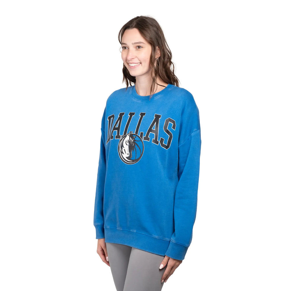 Ultra Game Women's NBA Official Extra Soft Fleece Distressed Oversized Pullover Sweatshirt | Dallas Mavericks