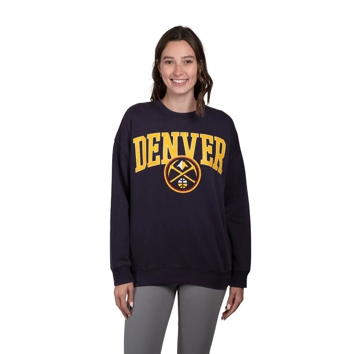 Ultra Game Women's NBA Official Extra Soft Fleece Distressed Oversized Pullover Sweatshirt | Denver Nuggets
