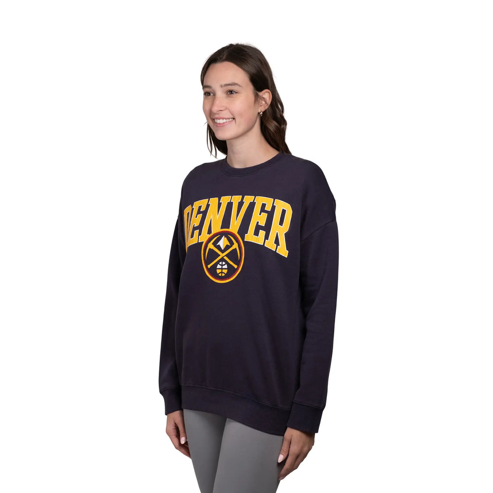 Ultra Game Women's NBA Official Extra Soft Fleece Distressed Oversized Pullover Sweatshirt | Denver Nuggets