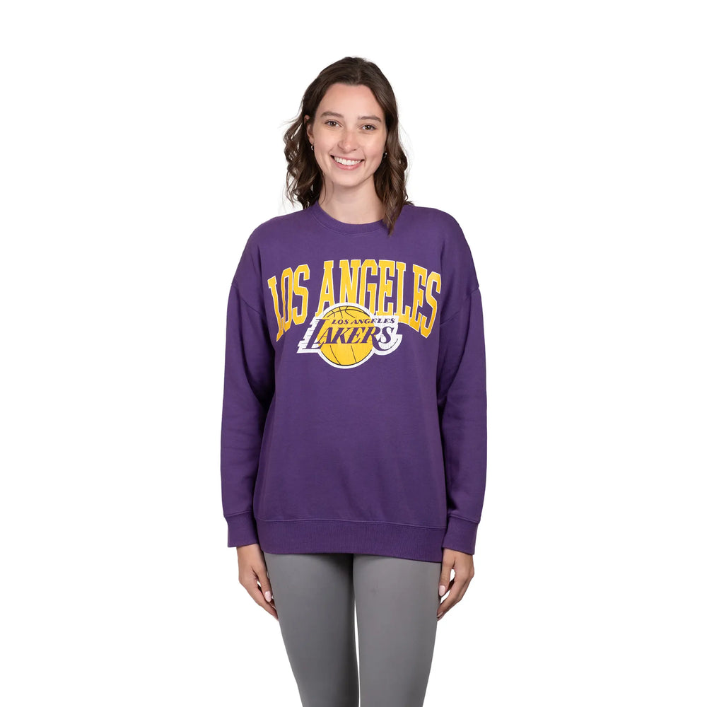 Ultra Game Women's NBA Official Extra Soft Fleece Distressed Oversized Pullover Sweatshirt | Los Angeles Lakers