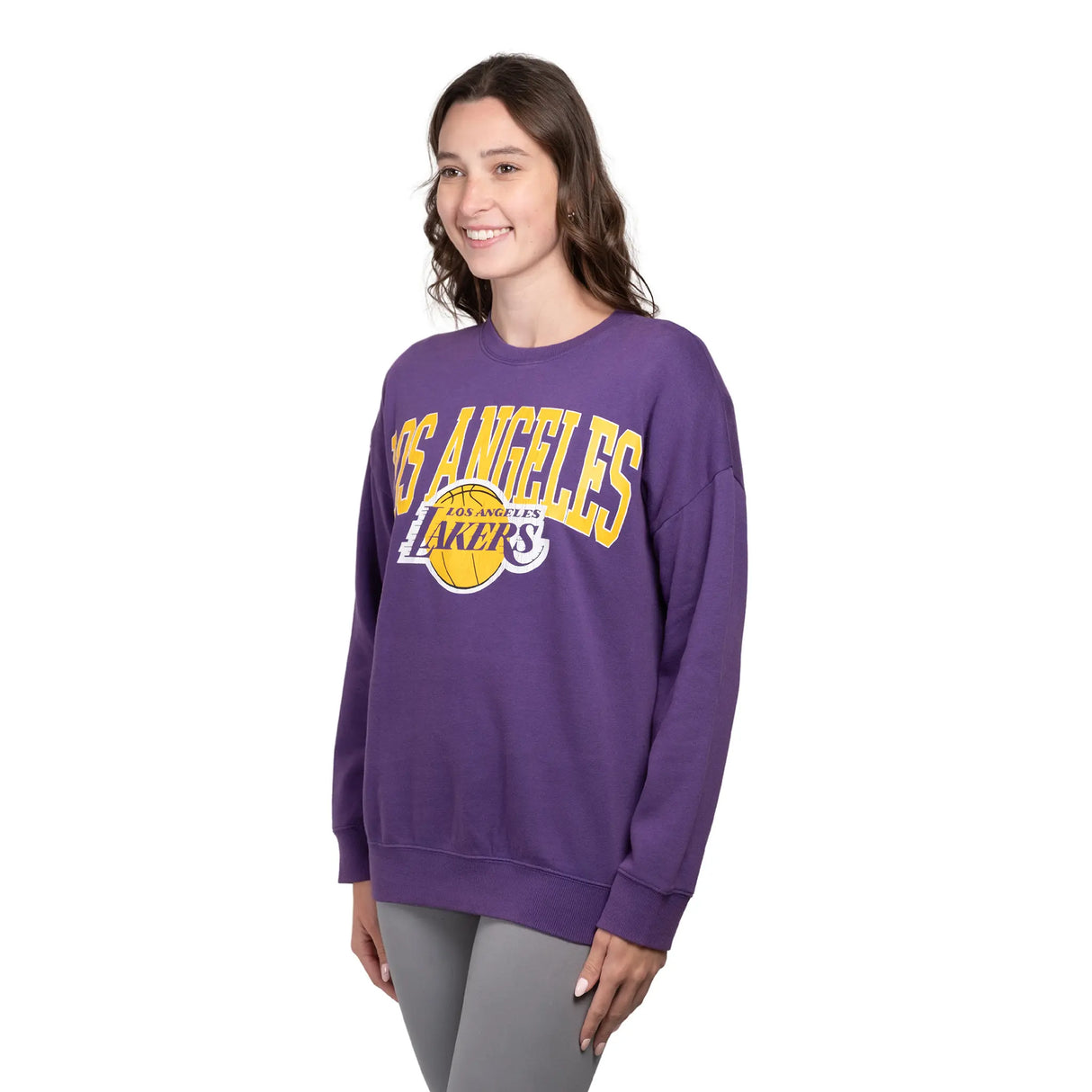 Ultra Game Women's NBA Official Extra Soft Fleece Distressed Oversized Pullover Sweatshirt | Los Angeles Lakers