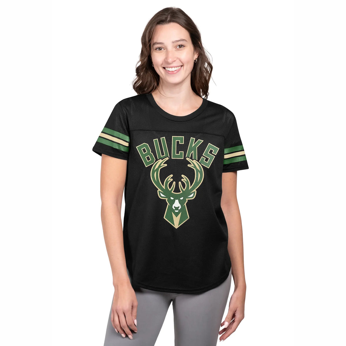 Ultra Game Women's NBA Official Super Soft Mesh Jersey T-Shirt | Milwaukee Bucks