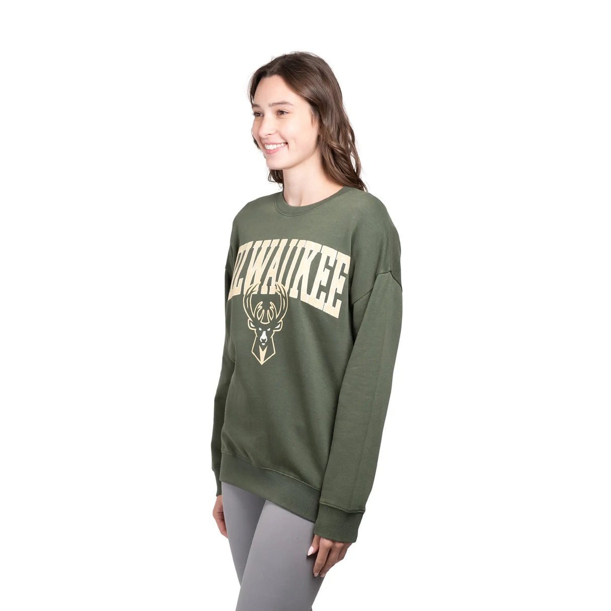 Ultra Game Women's NBA Official Extra Soft Fleece Distressed Oversized Pullover Sweatshirt | Milwaukee Bucks