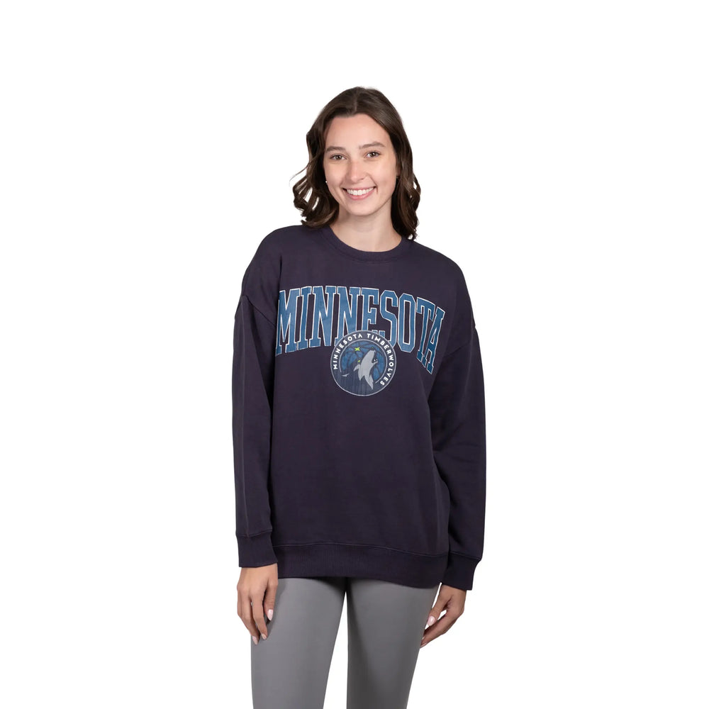 Ultra Game Women's NBA Official Extra Soft Fleece Distressed Oversized Pullover Sweatshirt | Minnesota Timberwolves