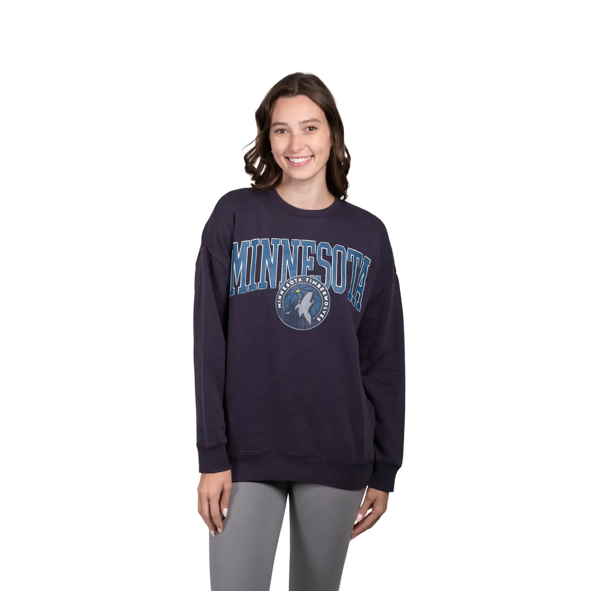 Ultra Game Women's NBA Official Extra Soft Fleece Distressed Oversized Pullover Sweatshirt | Minnesota Timberwolves