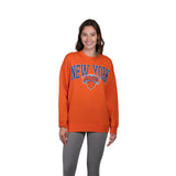 Ultra Game Women's NBA Official Extra Soft Fleece Distressed Oversized Pullover Sweatshirt | New York Knicks