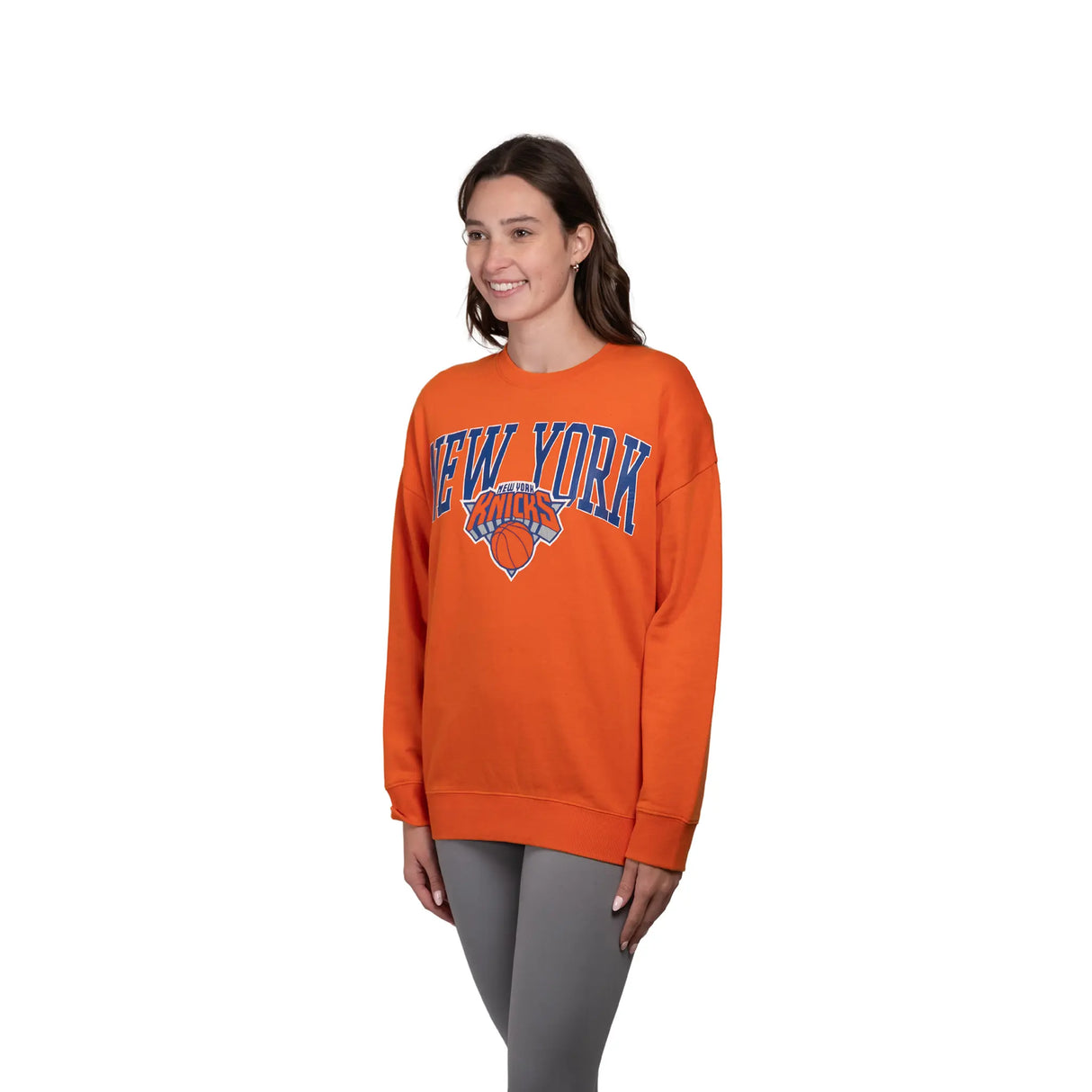 Ultra Game Women's NBA Official Extra Soft Fleece Distressed Oversized Pullover Sweatshirt | New York Knicks