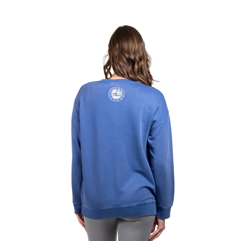 Ultra Game Women's NBA Official Extra Soft Fleece Distressed Oversized Pullover Sweatshirt | Philadelphia 76ers