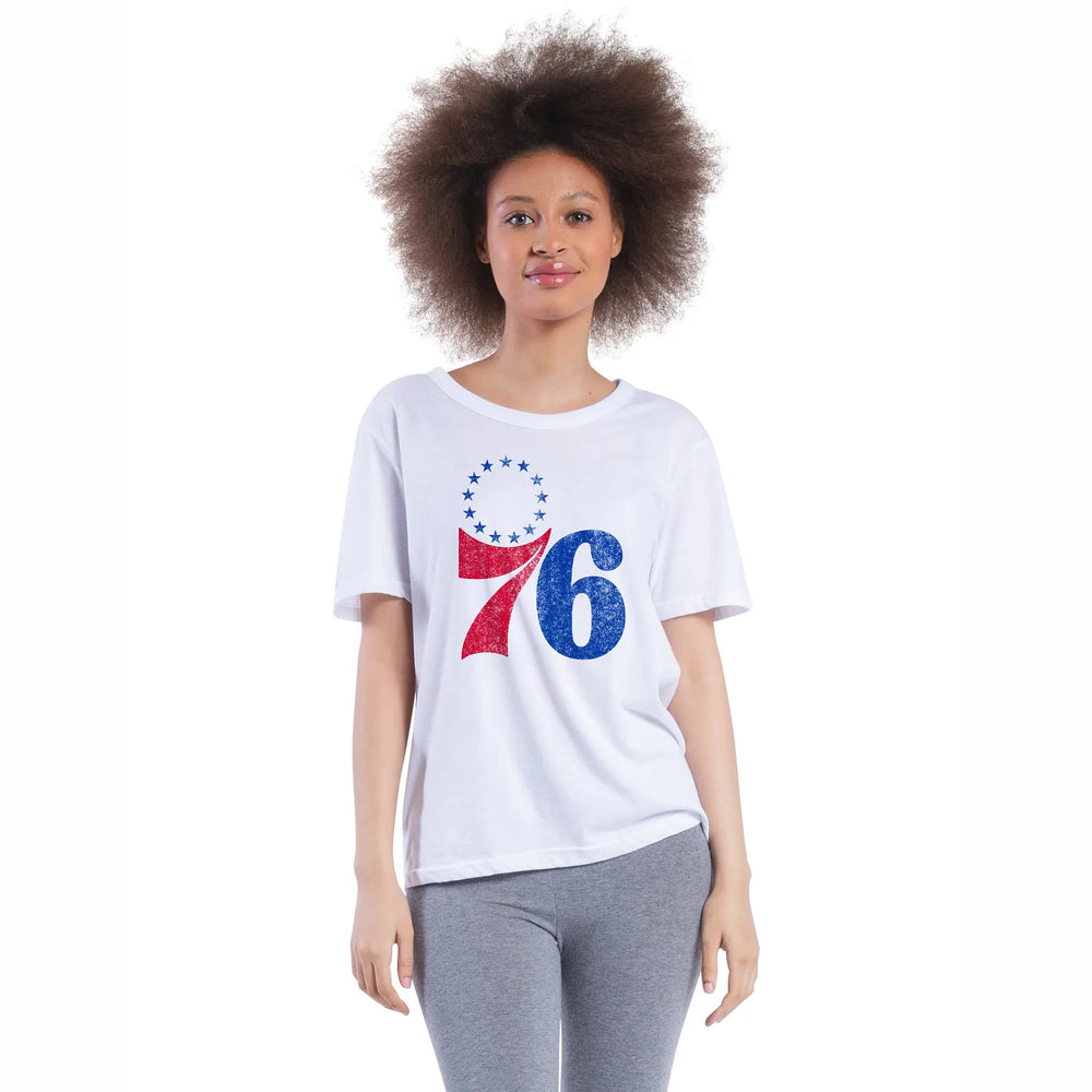 Ultra Game Women's NBA Official Soft Vintage Distressed Graphics T-Shirt | Philadelphia 76ers