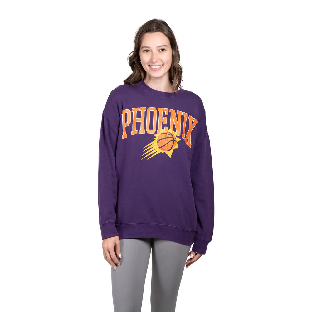 Ultra Game Women's NBA Official Extra Soft Fleece Distressed Oversized Pullover Sweatshirt | Phoenix Suns