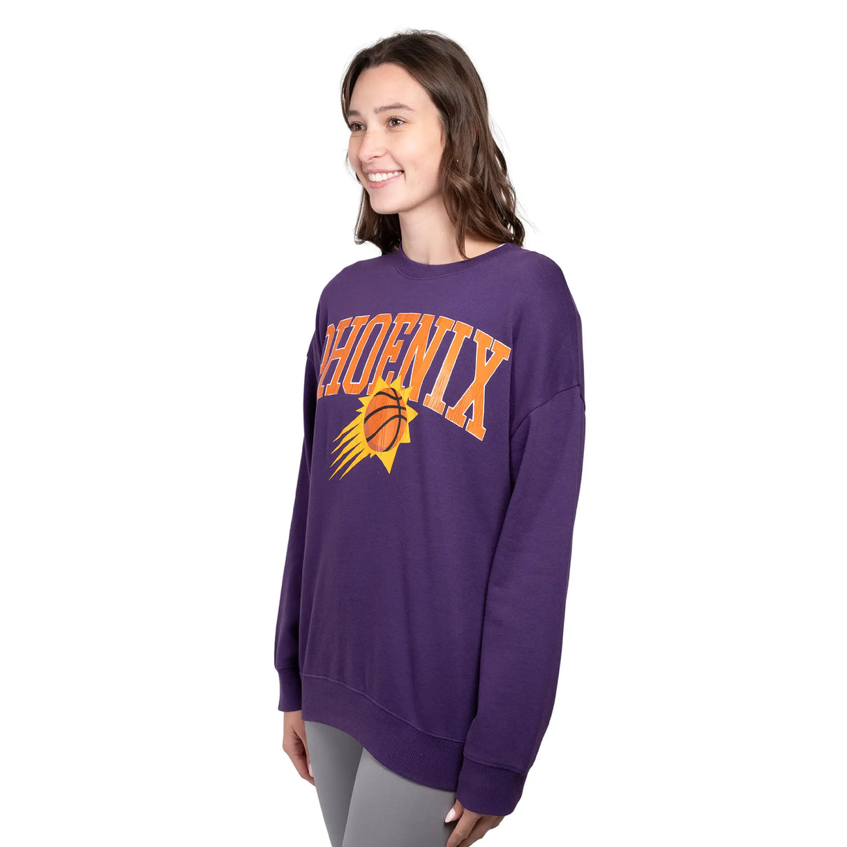 Ultra Game Women's NBA Official Extra Soft Fleece Distressed Oversized Pullover Sweatshirt | Phoenix Suns