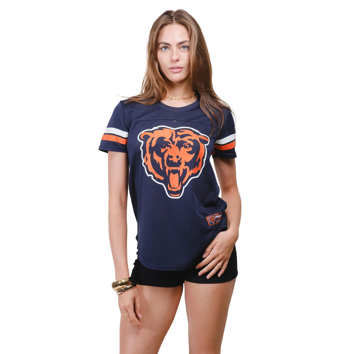 Ultra Game Women's NFL Official Soft Mesh Varsity Stripe T-Shirt | Chicago Bears