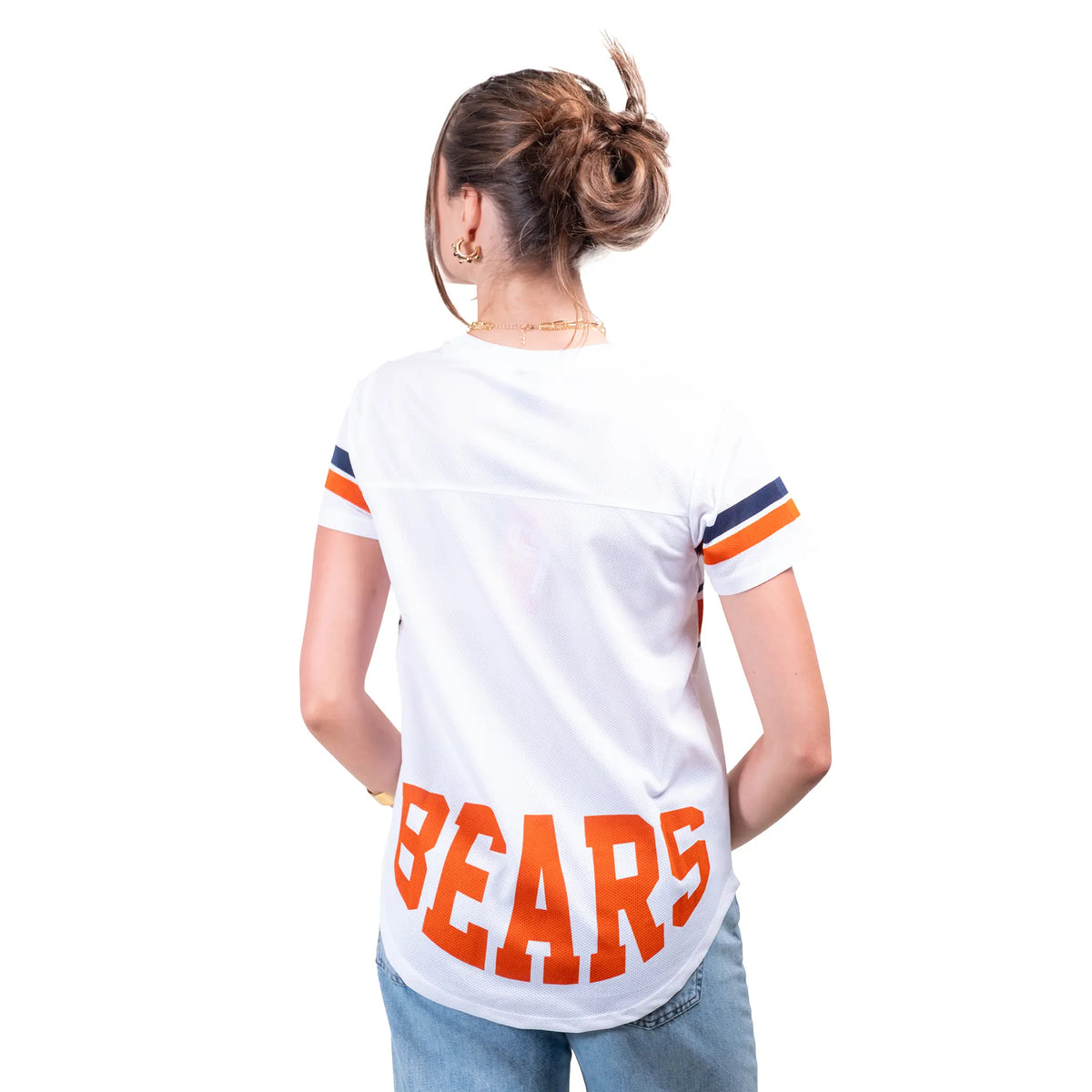 Ultra Game Women's NFL Official Soft Mesh Varsity Stripe T-Shirt | Chicago Bears