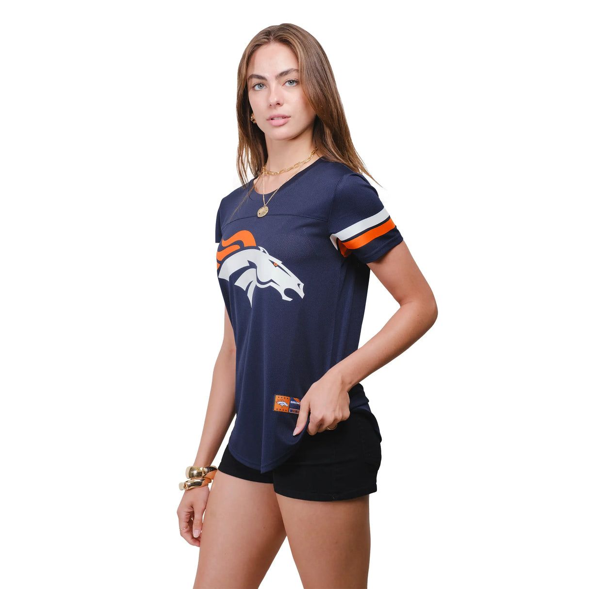 Ultra Game Women's NFL Official Soft Mesh Varsity Stripe T-Shirt | Denver Broncos
