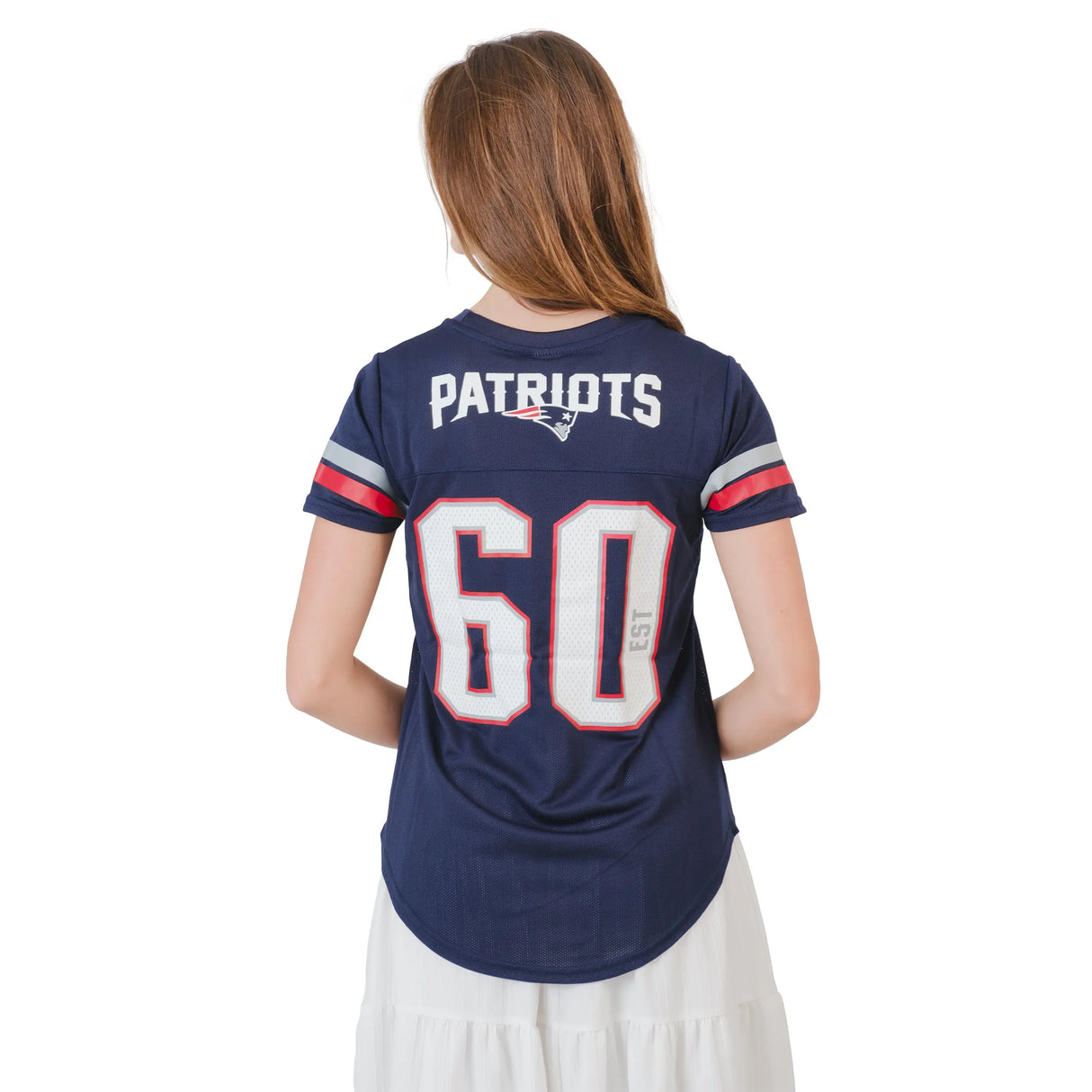 Ultra Game Women's NFL Official Soft Mesh Varsity Stripe T-Shirt | New England Patriots