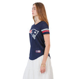 Ultra Game Women's NFL Official Soft Mesh Varsity Stripe T-Shirt | New England Patriots