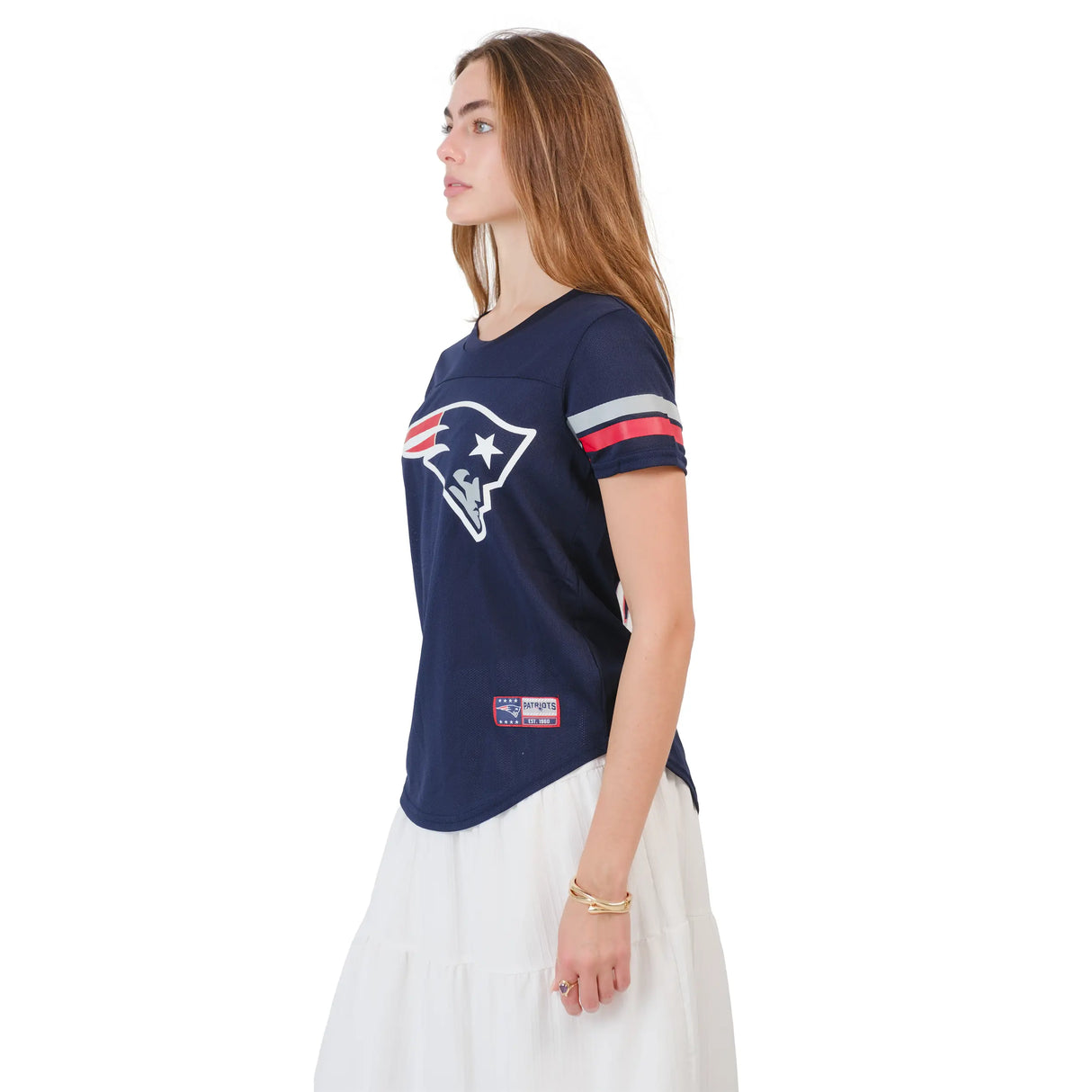 Ultra Game Women's NFL Official Soft Mesh Varsity Stripe T-Shirt