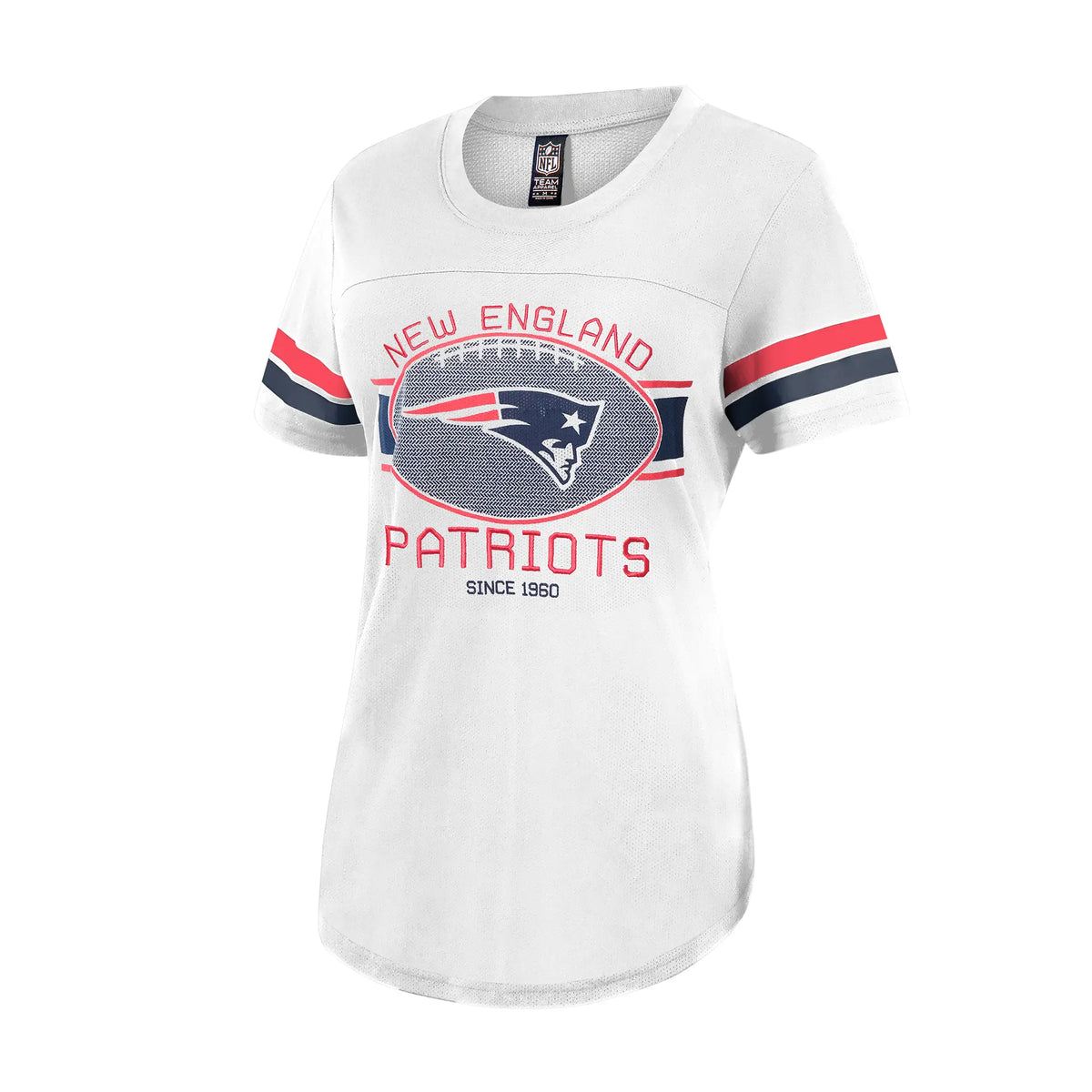 Ultra Game Women's NFL Official Soft Mesh Varsity Stripe T-Shirt | New England Patriots