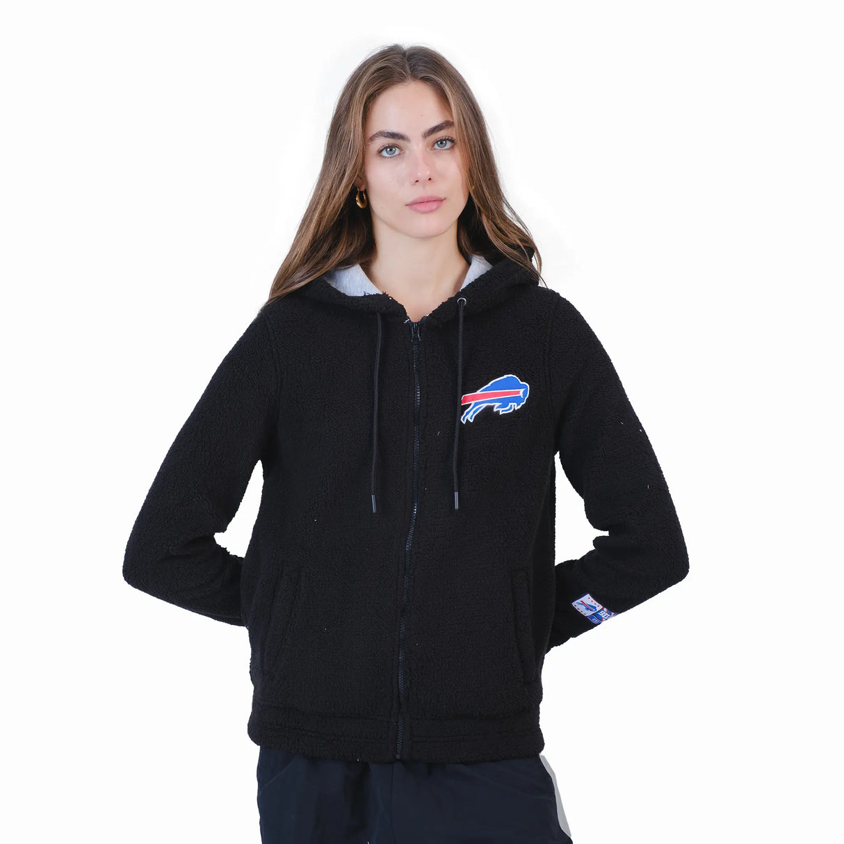 Ultra Game Women's NFL Official Super Soft Sherpa Full Zip Hoodie Sweatshirt Jacket | Buffalo Bills