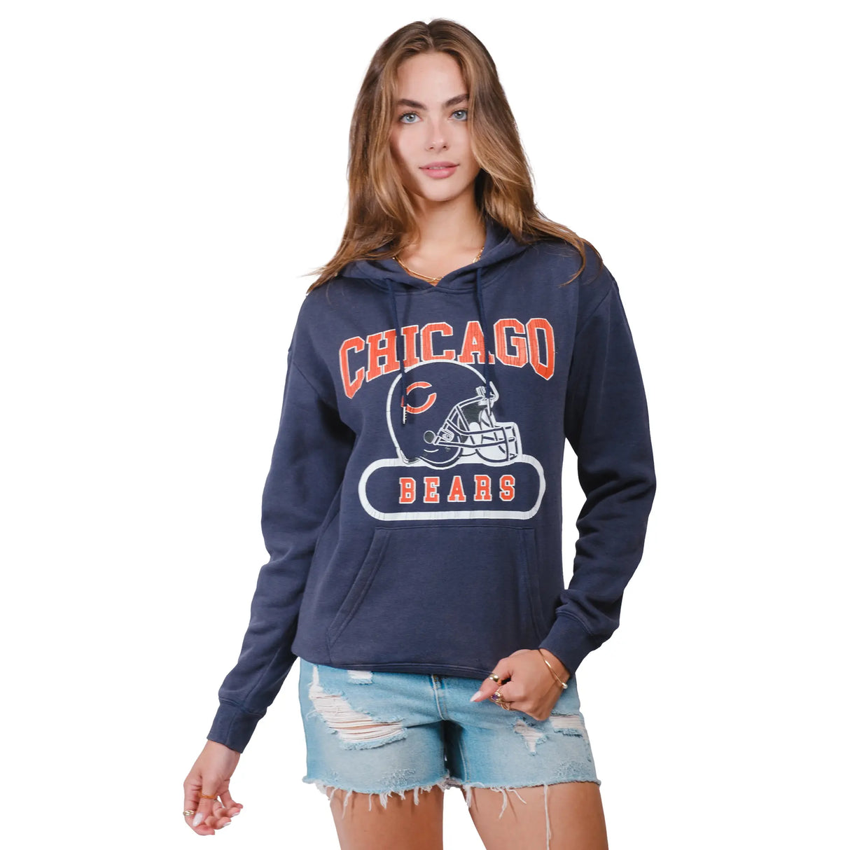 Ultra Game Women's NFL Official Distressed Graphic Super Soft Hoodie Pullover Sweatshirt | Chicago Bears