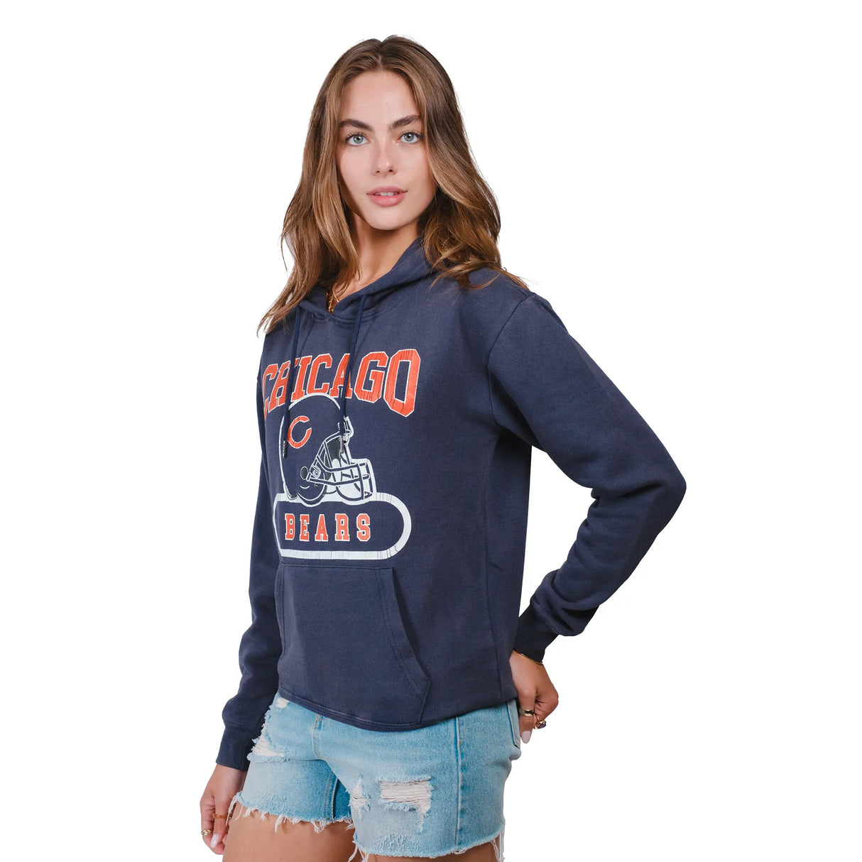 Ultra Game Women's NFL Official Distressed Graphic Super Soft Hoodie Pullover Sweatshirt | Chicago Bears