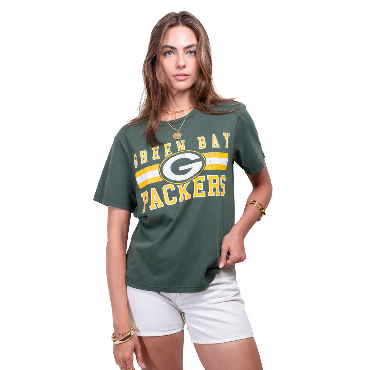 Ultra Game Women's NFL Official Distressed Graphics Super Soft Crew Neck T-Shirt | Green Bay Packers