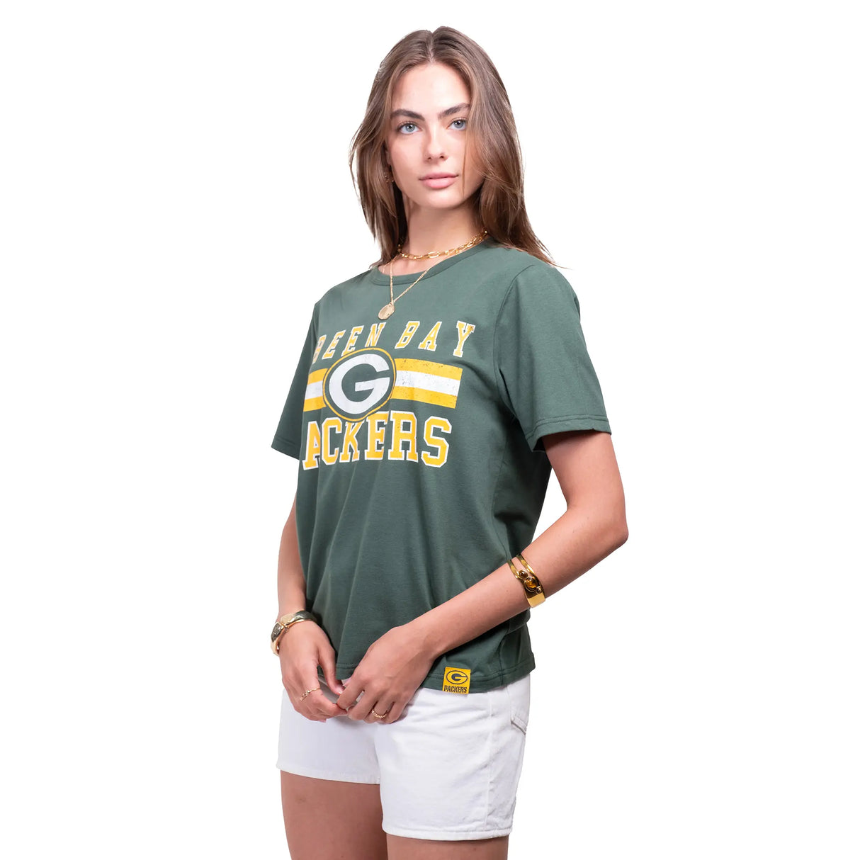 Ultra Game Women's NFL Official Distressed Graphics Super Soft Crew Neck T-Shirt | Green Bay Packers