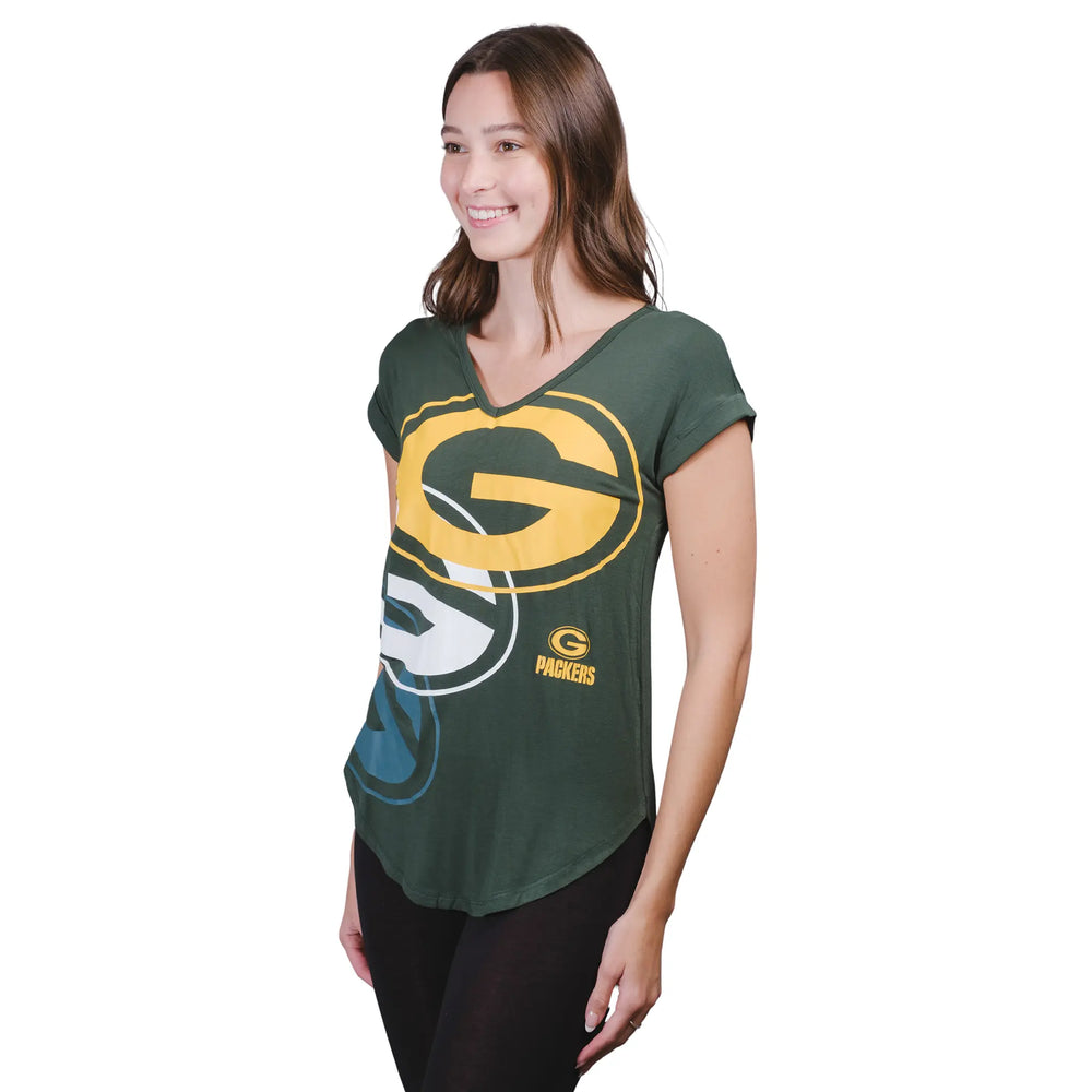 Ultra Game Women’s NFL Official Super Soft Modal Vintage V-Neck T-Shirt | Green Bay Packers