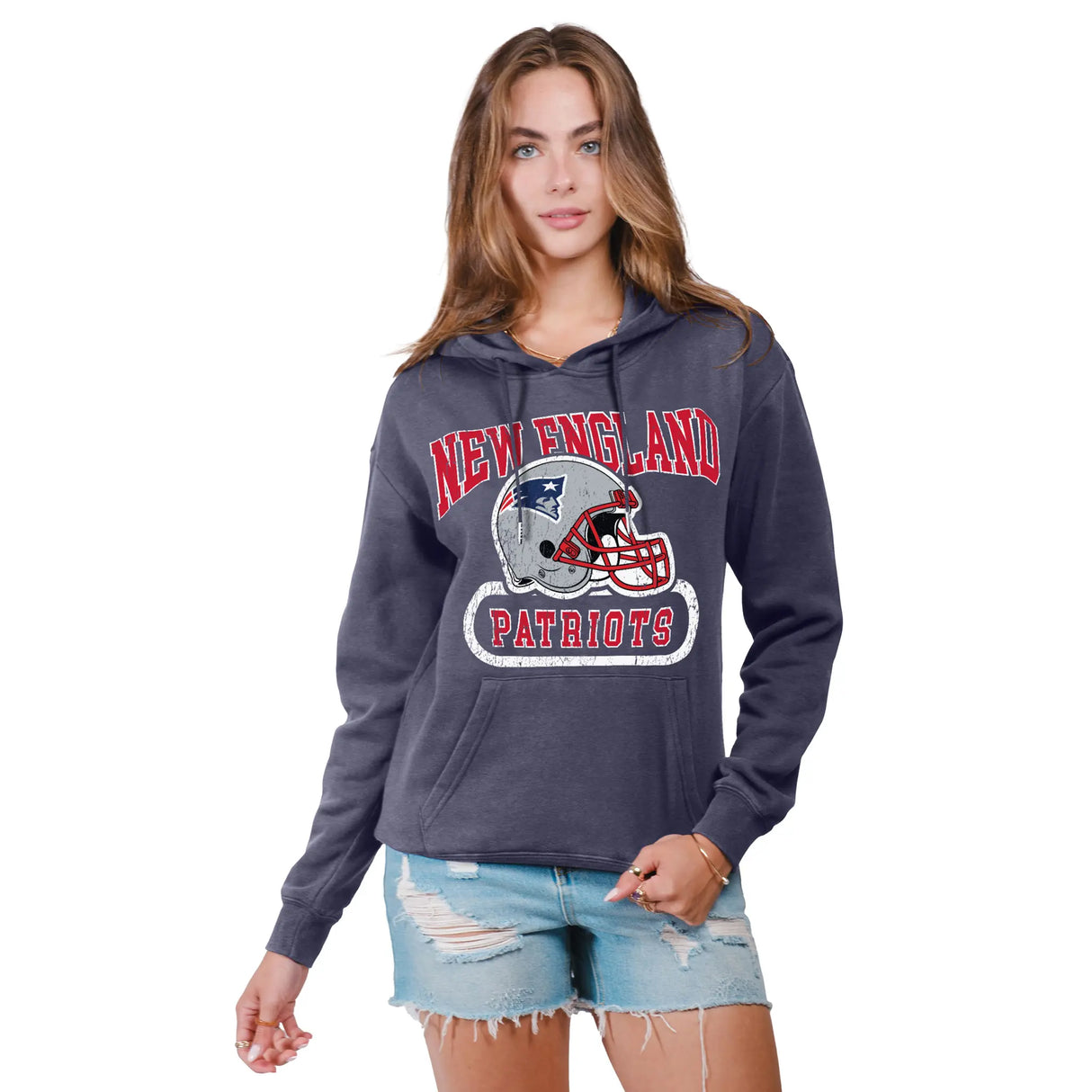Ultra Game Women's NFL Official Distressed Graphic Super Soft Hoodie Pullover Sweatshirt | New England Patriots