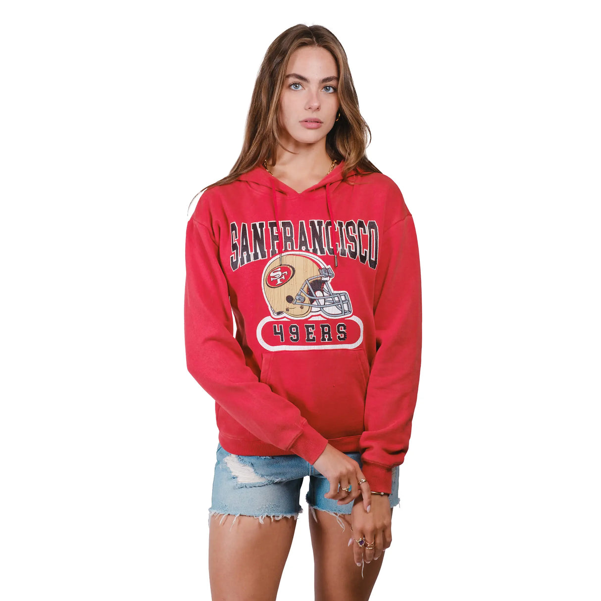 Ultra Game Women's NFL Official Distressed Graphic Super Soft Hoodie Pullover Sweatshirt | San Francisco 49ers