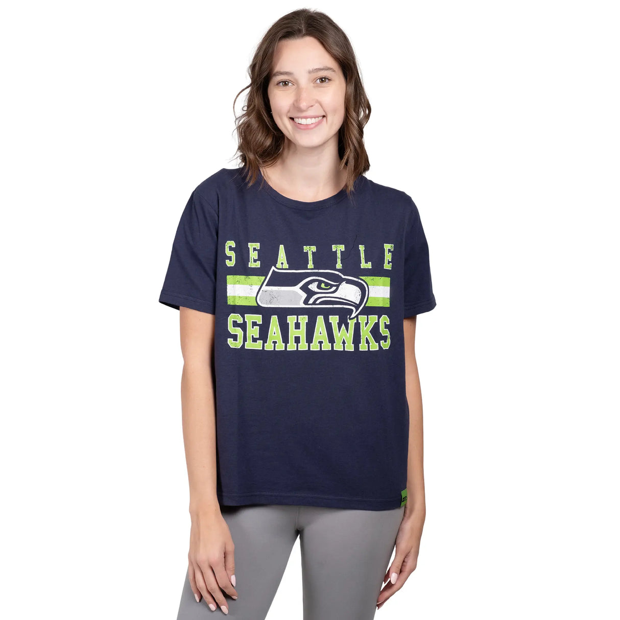 Ultra Game Women's NFL Official Distressed Graphics Super Soft Crew Neck T-Shirt | Seattle Seahawks