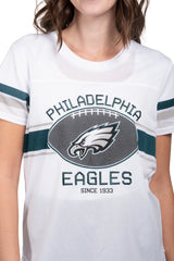 Ultra Game Women's NFL Official Soft Mesh Varsity Stripe T-Shirt | Philadelphia Eagles