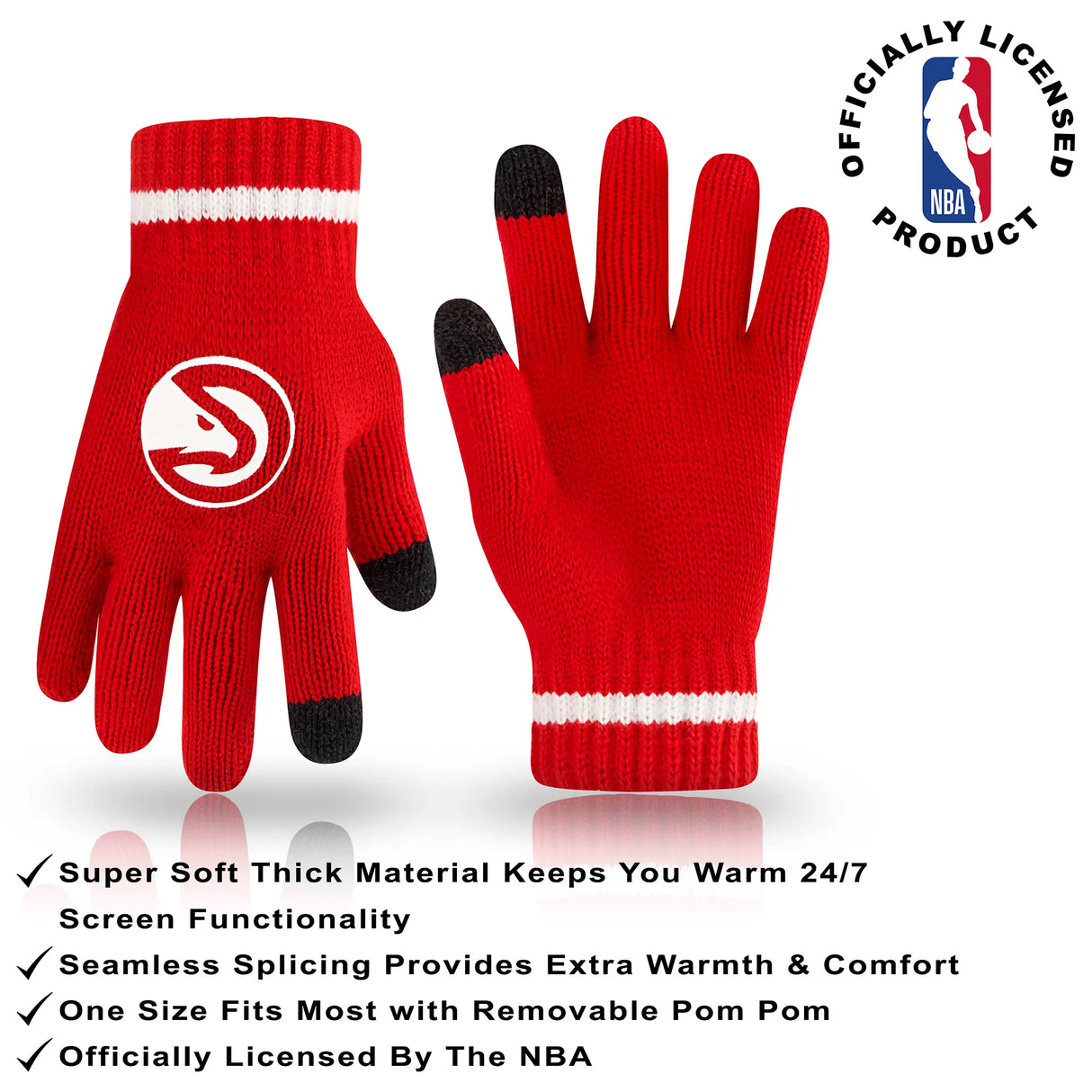 Ultra Game Youth NBA Official Super Soft Winter Beanie Knit Hat With Extra Warm Touch Screen Gloves | Atlanta Hawks