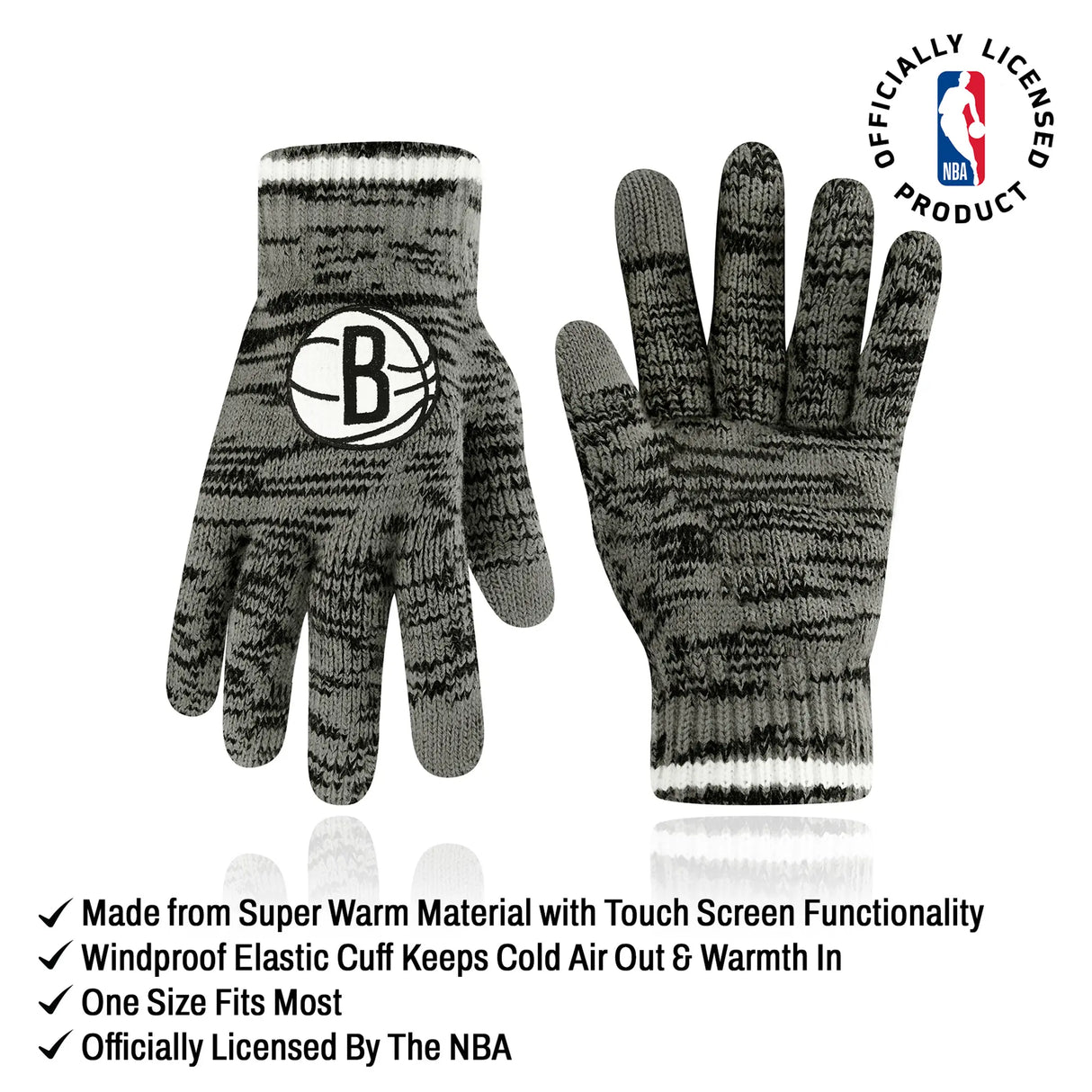 Ultra Game Youth NBA Official Super Soft Winter Beanie Knit Hat With Extra Warm Touch Screen Gloves | Brooklyn Nets