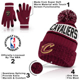 Ultra Game Youth NBA Official Super Soft Winter Beanie Knit Hat With Extra Warm Touch Screen Gloves | Cleveland Cavaliers