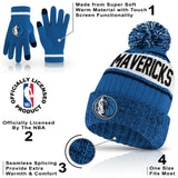Ultra Game Youth NBA Official Super Soft Winter Beanie Knit Hat With Extra Warm Touch Screen Gloves | Dallas Mavericks