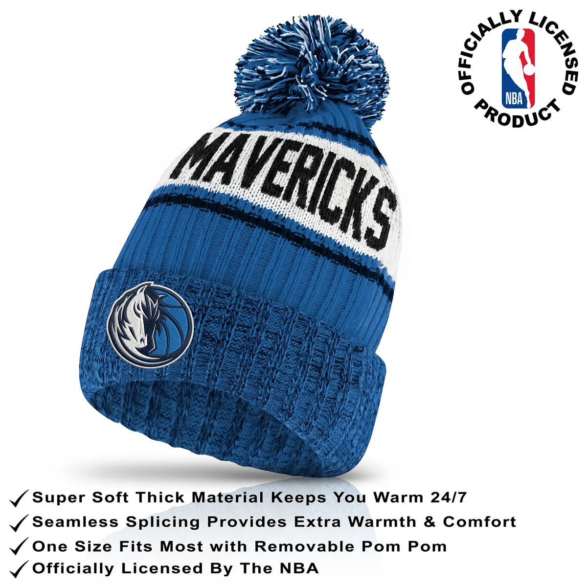 Ultra Game Youth NBA Official Super Soft Winter Beanie Knit Hat With Extra Warm Touch Screen Gloves | Dallas Mavericks