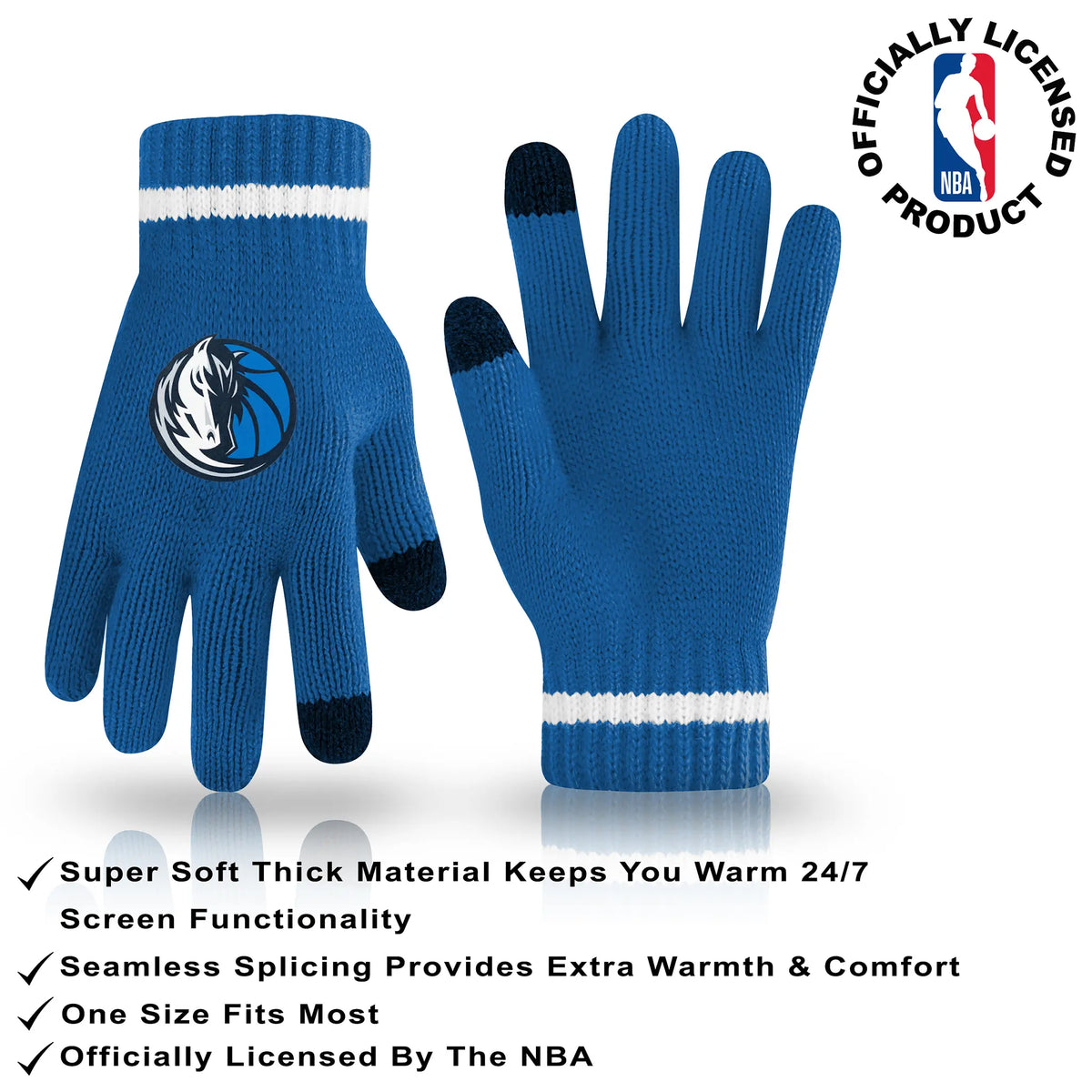 Ultra Game Youth NBA Official Super Soft Winter Beanie Knit Hat With Extra Warm Touch Screen Gloves | Dallas Mavericks