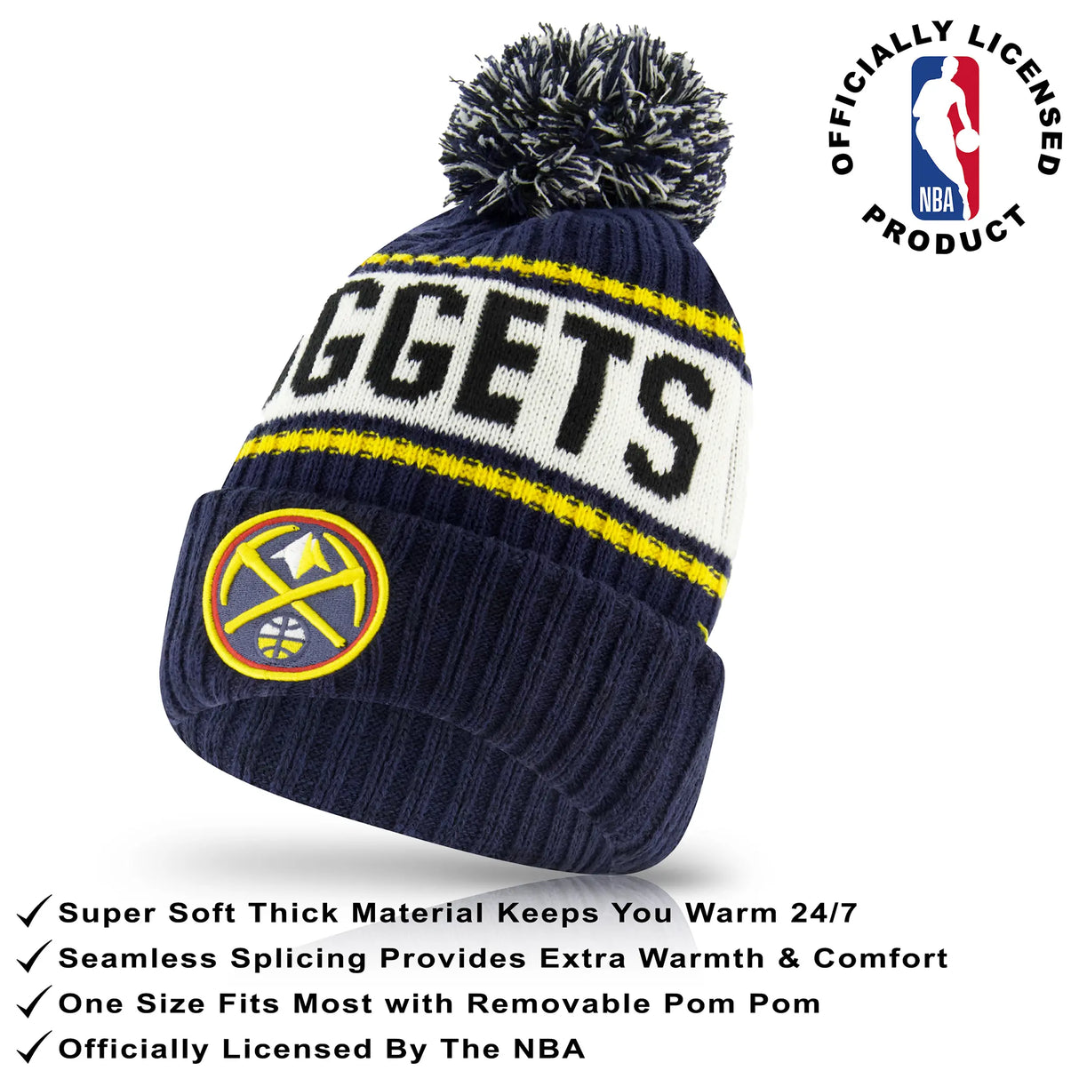 Ultra Game Youth NBA Official Super Soft Winter Beanie Knit Hat With Extra Warm Touch Screen Gloves | Denver Nuggets