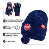 Ultra Game Youth NBA Official Super Soft Winter Beanie Knit Hat With Extra Warm Touch Screen Gloves | Detroit Pistons