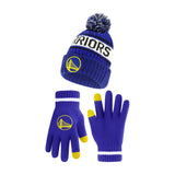 Ultra Game Youth NBA Official Super Soft Winter Beanie Knit Hat With Extra Warm Touch Screen Gloves | Golden State Warriors