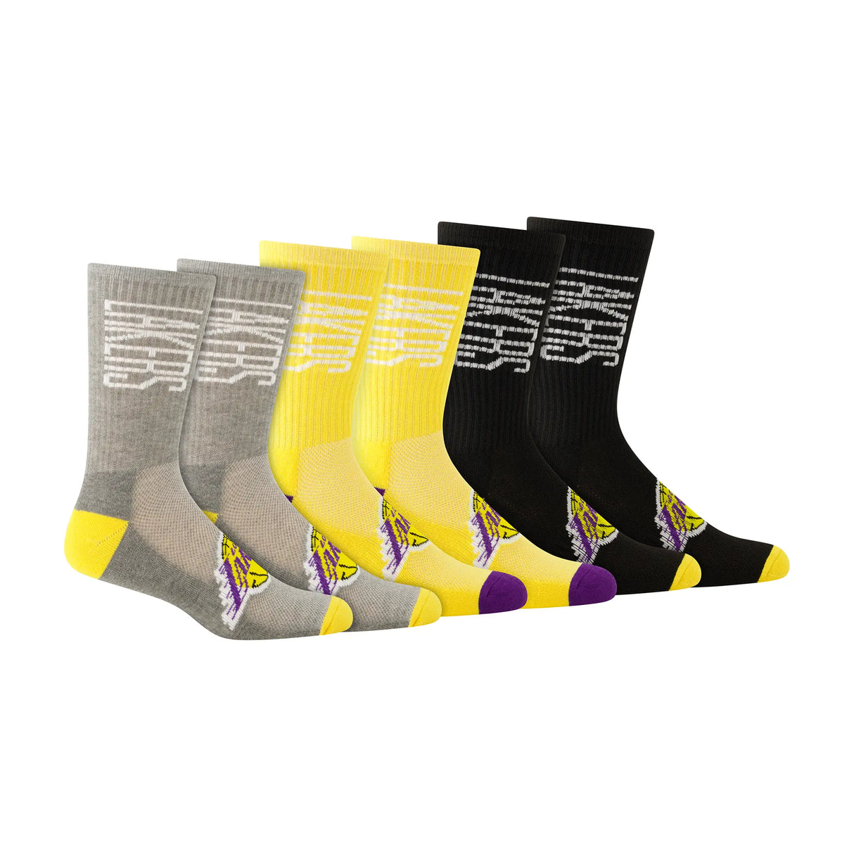 Ultra Game Boys NBA Official Athletic Cushioned Vertical Attack Team Crew Socks - 3 Pack | Los Angeles Lakers