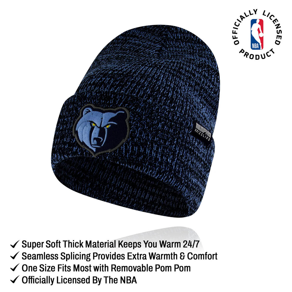 Ultra Game Youth NBA Official Super Soft Winter Beanie Knit Hat With Extra Warm Touch Screen Gloves | Memphis Grizzlies