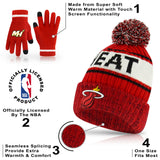 Ultra Game Youth NBA Official Super Soft Winter Beanie Knit Hat With Extra Warm Touch Screen Gloves | Miami Heat