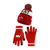 Ultra Game Youth NBA Official Super Soft Winter Beanie Knit Hat With Extra Warm Touch Screen Gloves | Miami Heat