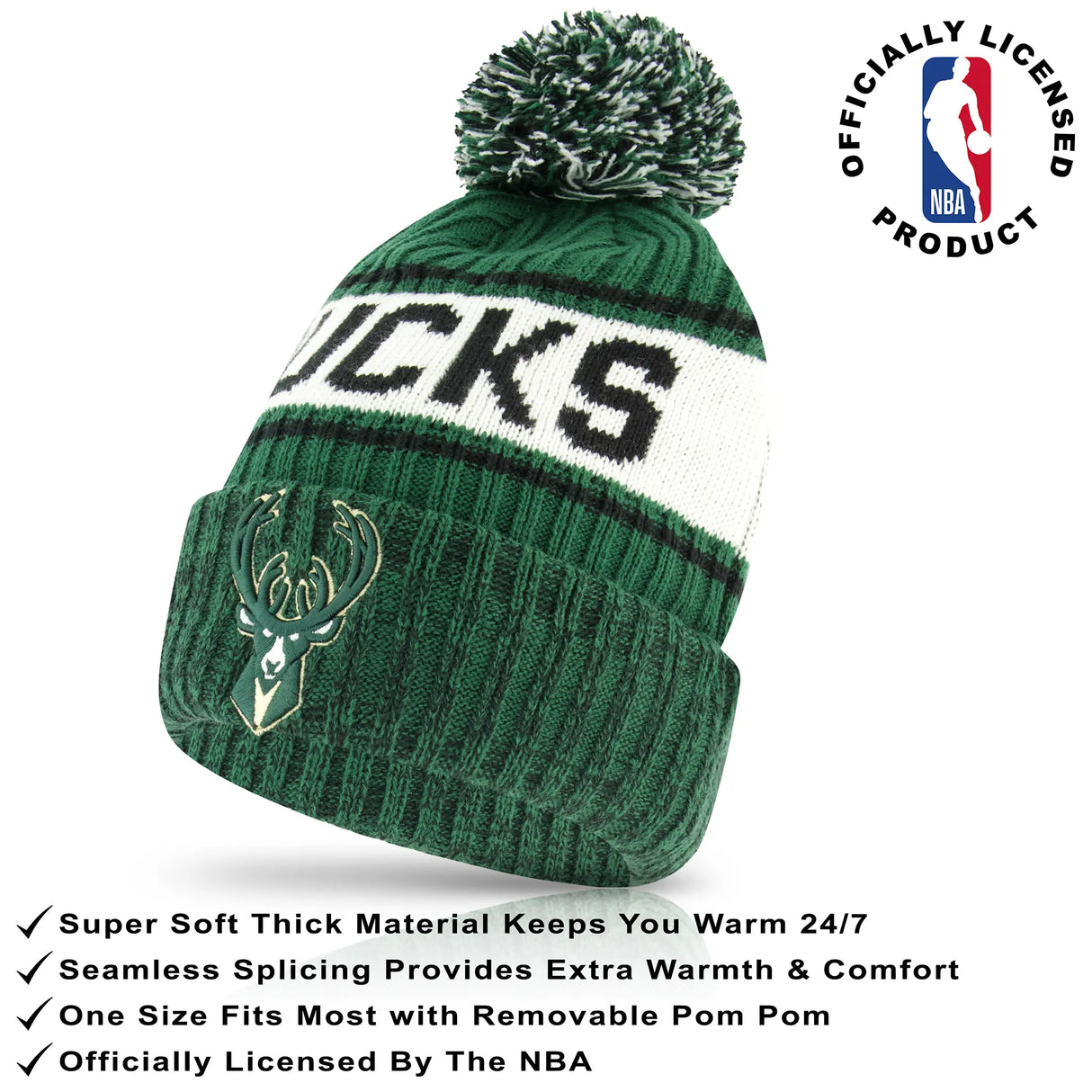 Ultra Game Youth NBA Official Super Soft Winter Beanie Knit Hat With Extra Warm Touch Screen Gloves | Milwaukee Bucks